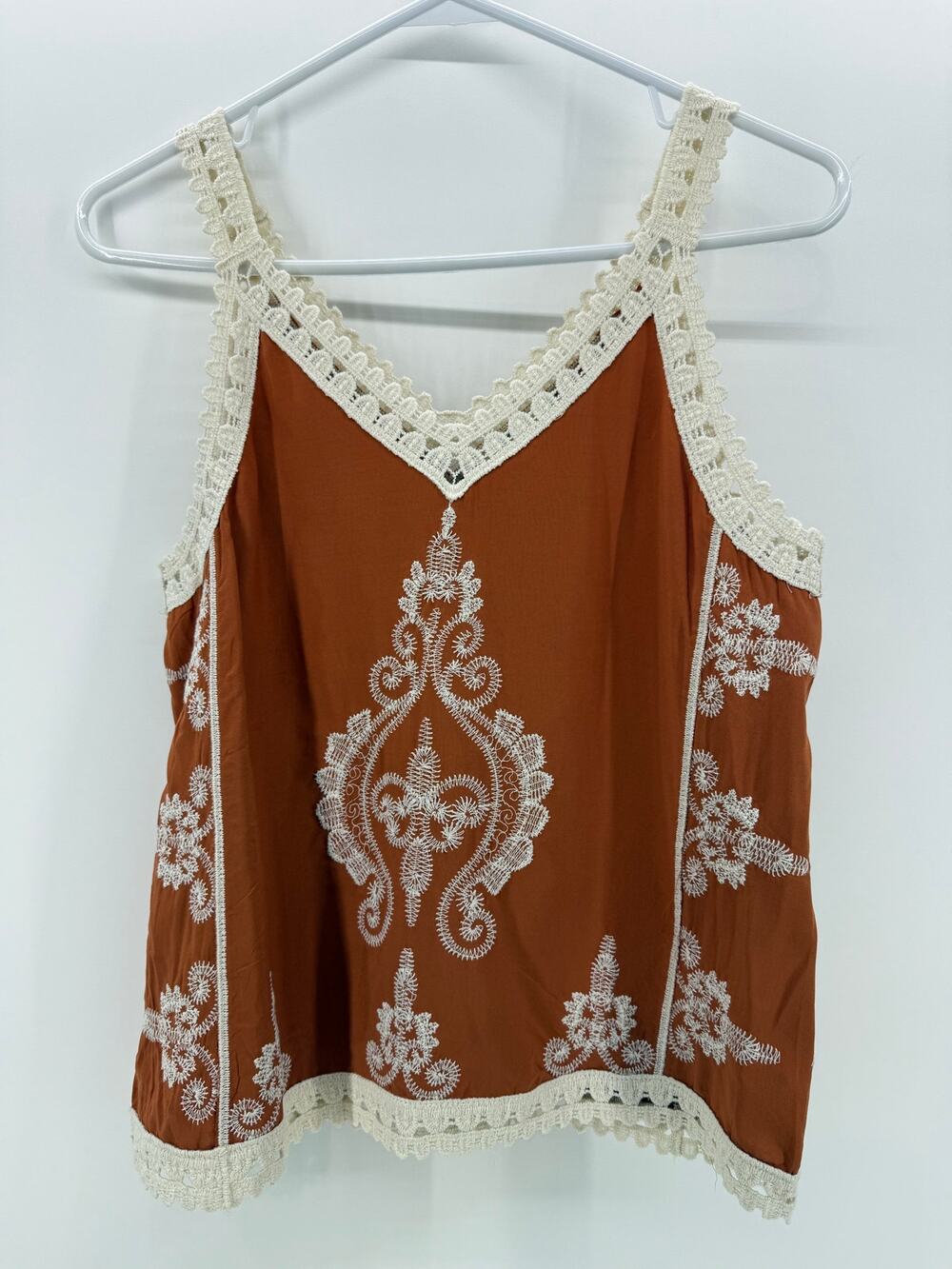Ultra Pink Rust Cream Lace Sleeveless Top size Small